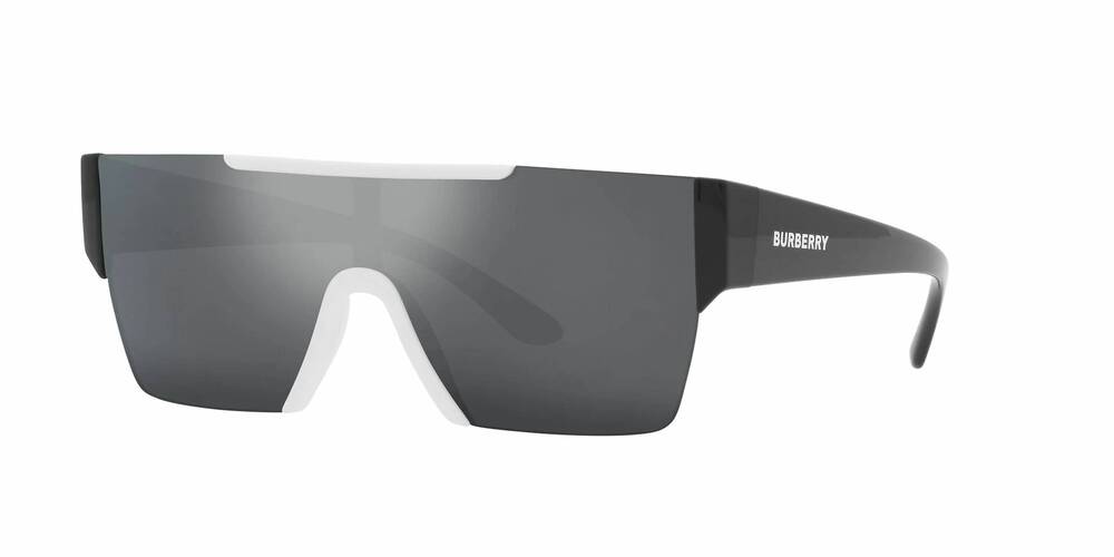 NEW BURBERRY men's rectangle sunglasses in white/ grey mirror black